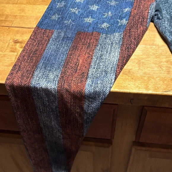 LuLaRoe Denim Blue and Rust Leggings Tall/curvy - Picture 3 of 4